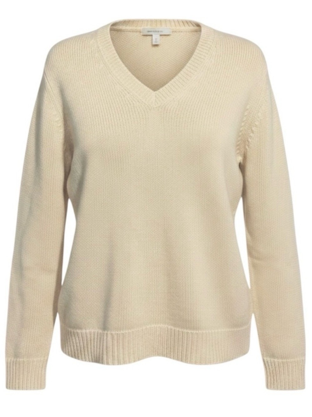 St Johns Bay Petite Medium Cream V-Neck Shaker Knit 100% Cotton Sweater Womens